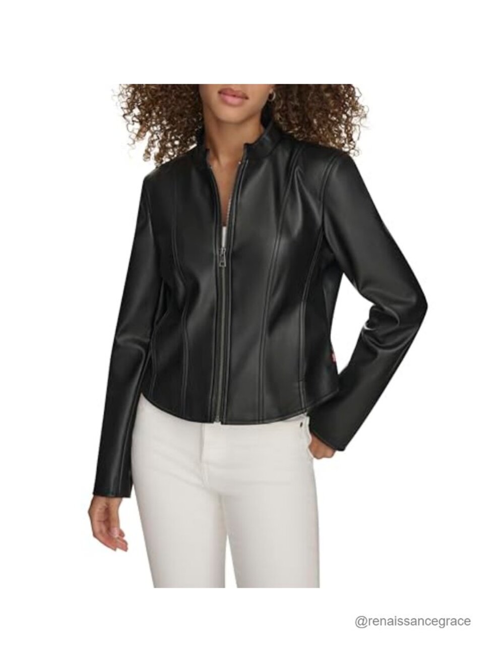 Faux Leather Lightweight Cut Racer Jacket Fitted Band Collar Zip